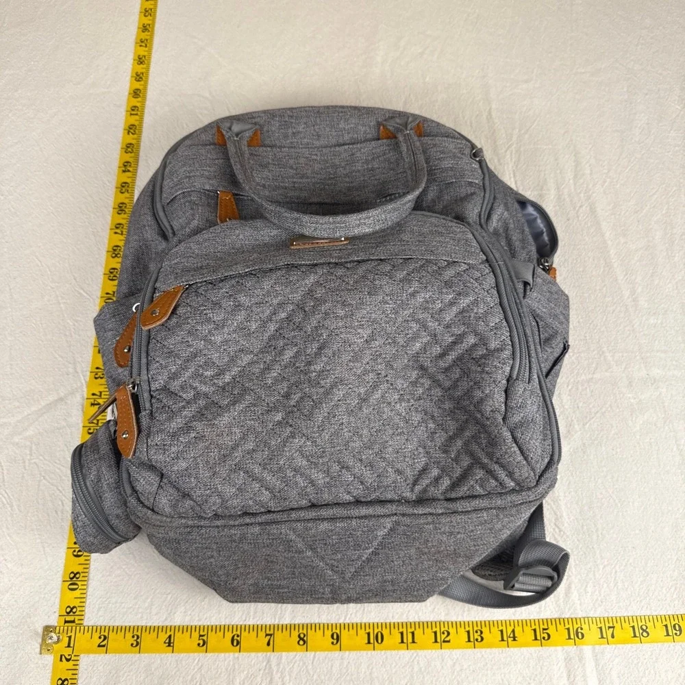 Babble Roo Diaper Bag Backpack Unisex Large Grey Modern Quilted Multi-Pocket